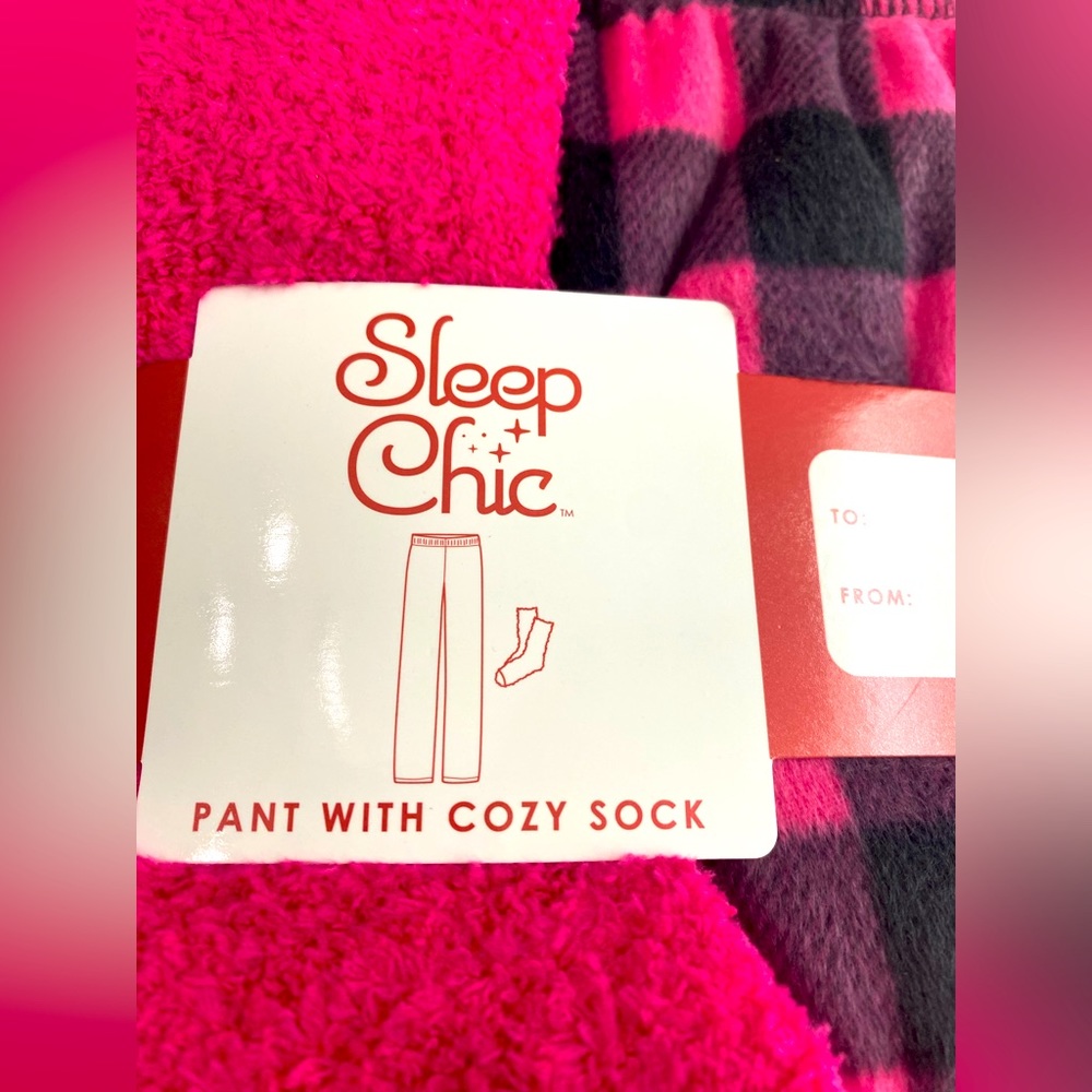 Hot Pink Black Check Flannel Pajama Pants Bottoms Matching Socks Set L, XL, XXL - Picture 4 of 8